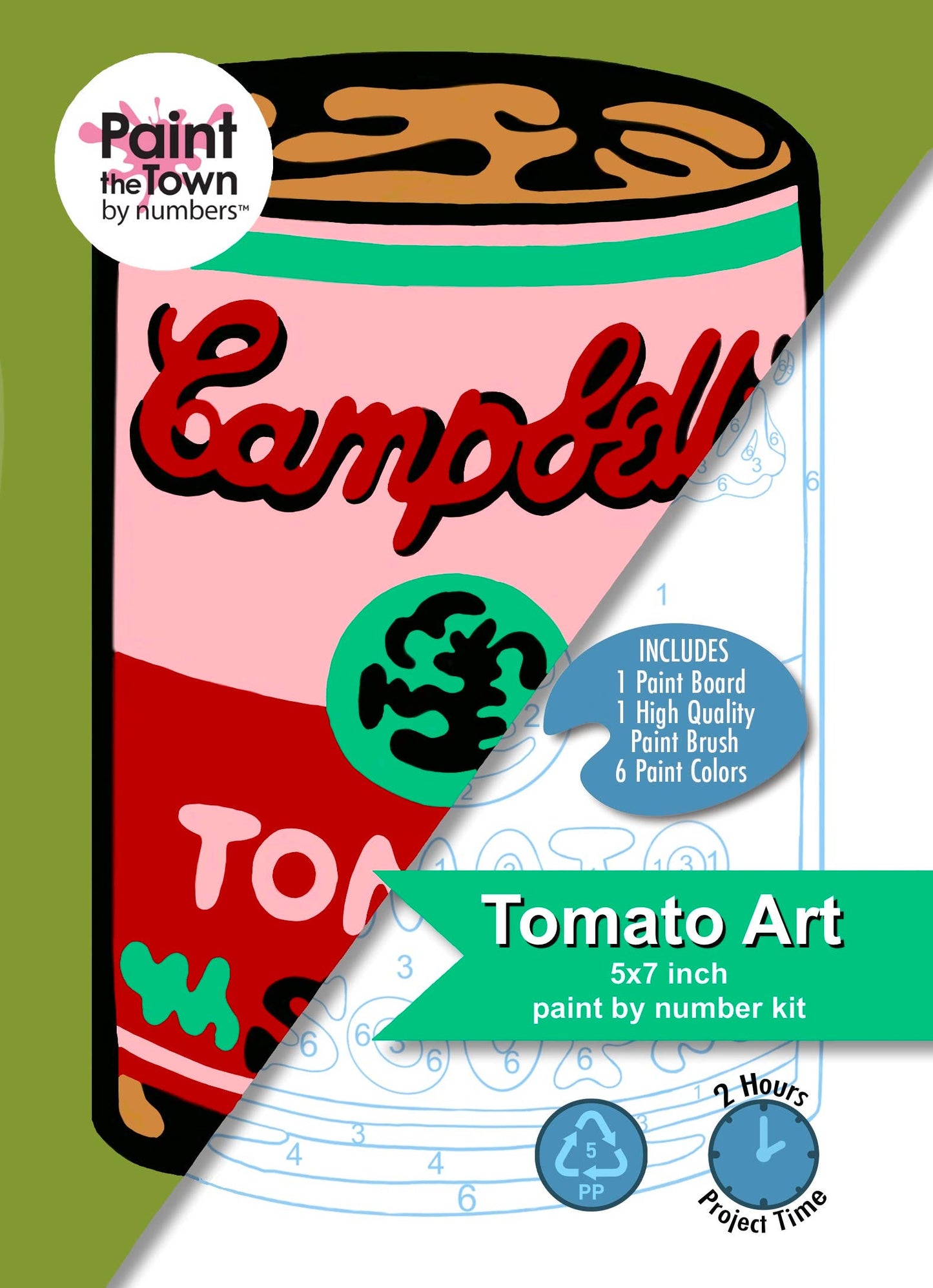 Tomato Soup Can Pink w/Green Paint by Number Kit; 5”x7”