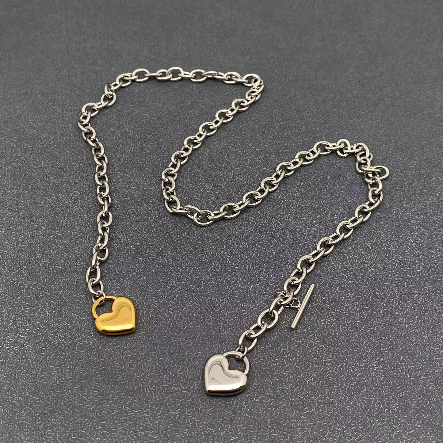 Two Tone Heart Charm Y-neck Chain Necklace