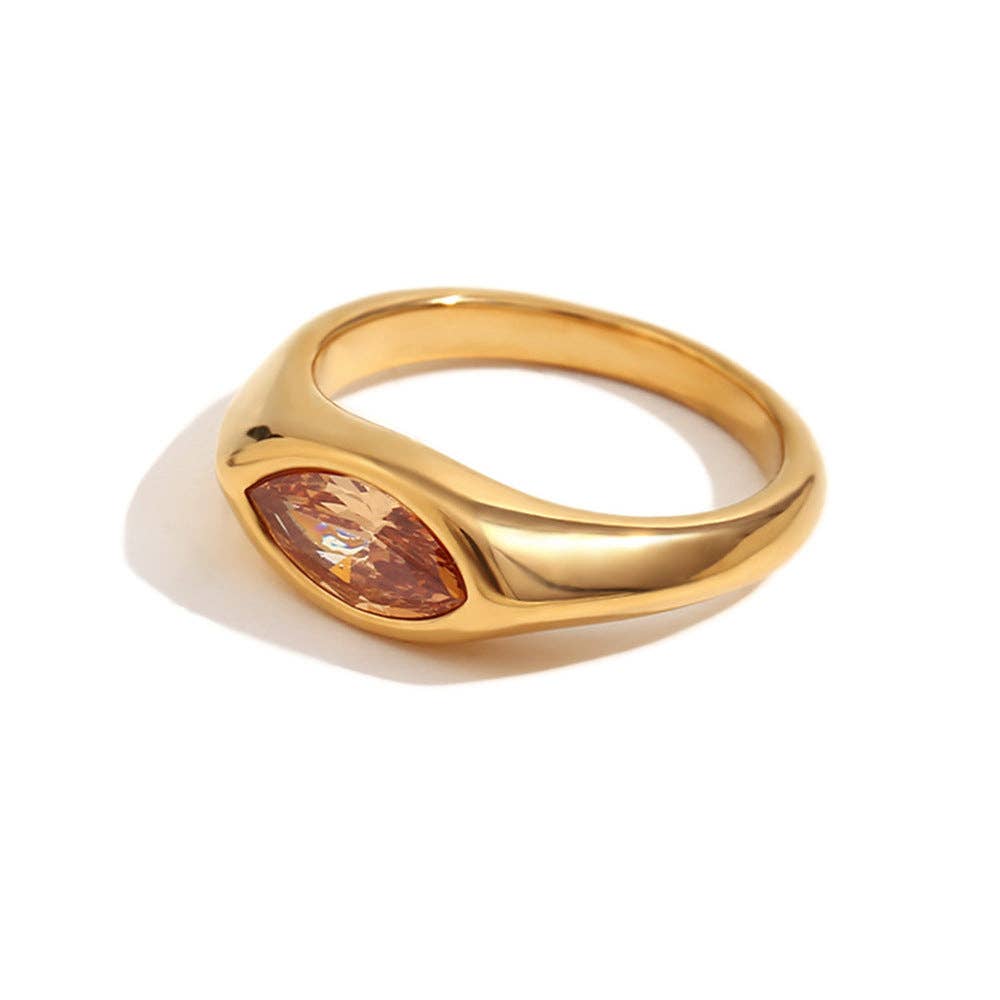 Horse Eye Zircon 18K Gold Plated Stainless Steel Ring