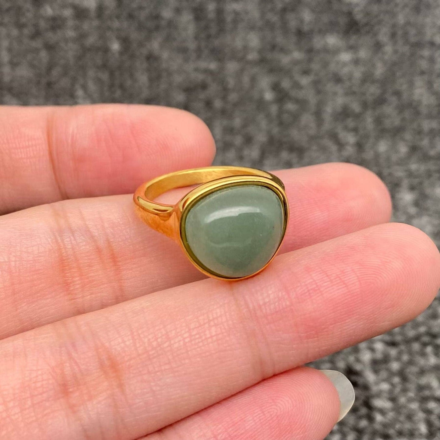 Inlaid Stone 18K Gold Plated Stainless Steel Ring