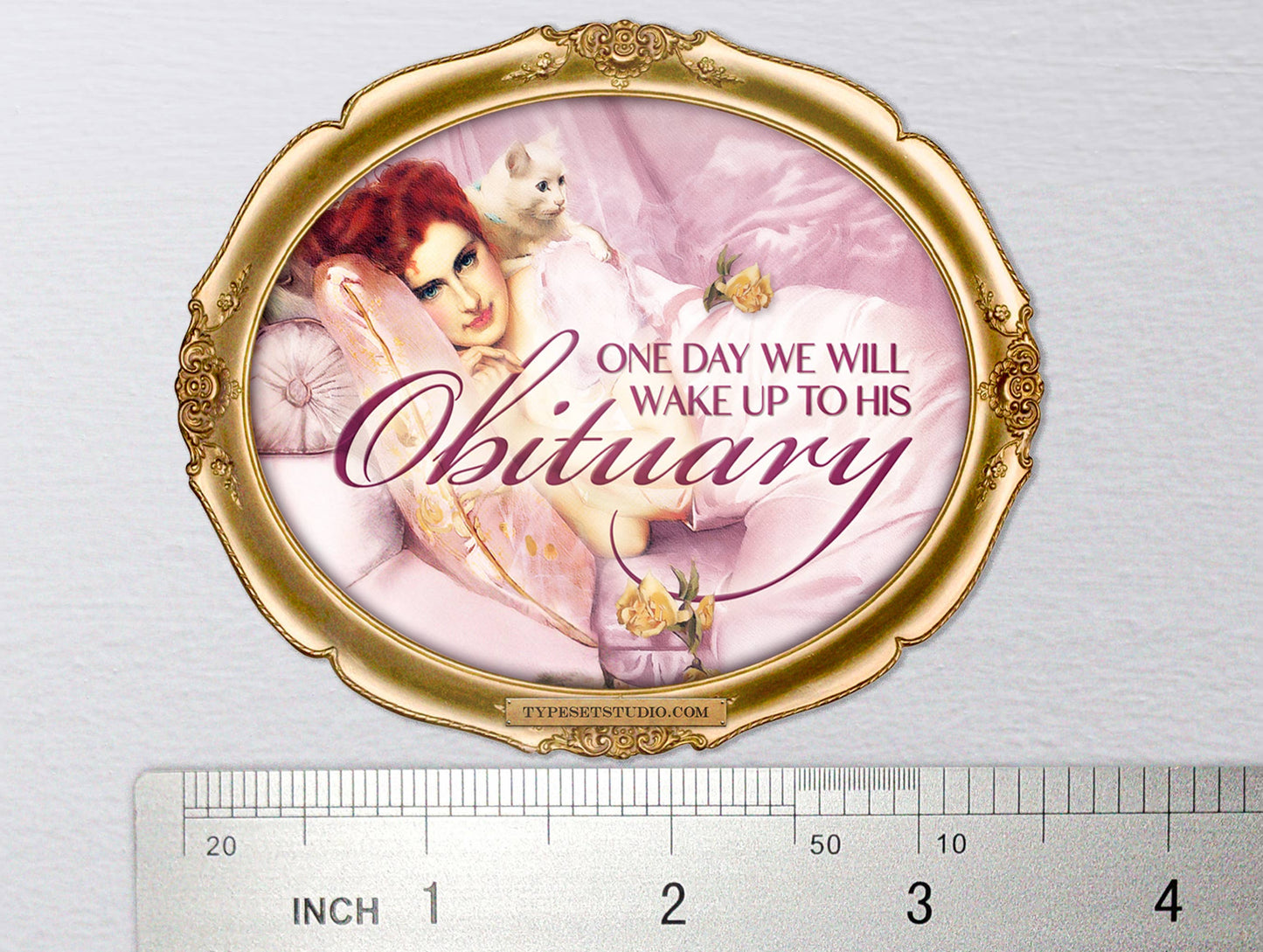 His Obituary - Altered Classic Art Vinyl Sticker