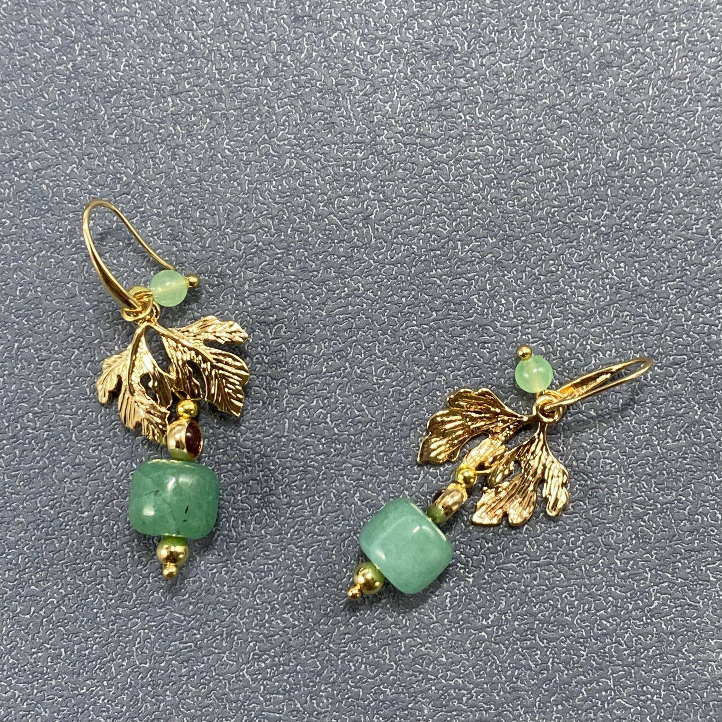 Green Aventurine & Garnet 14K Gold Plated Leaf Dangle Earrings