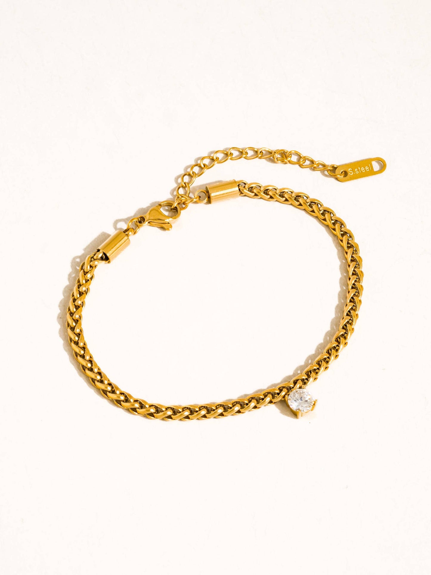 Indy 18K Gold Non-Tarnish CZ Charm Braided Bracelet