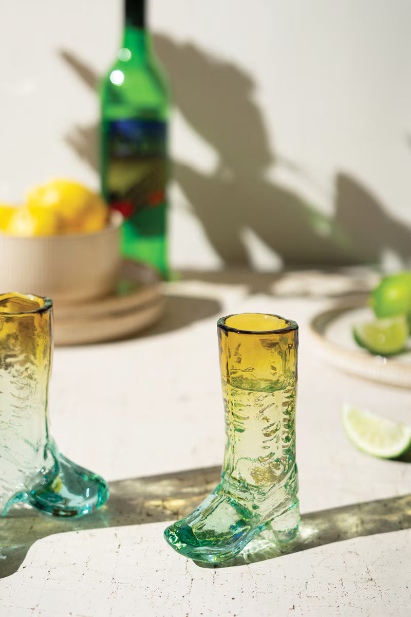 Blue and Amber Recycled Glass Boot Shot Glass