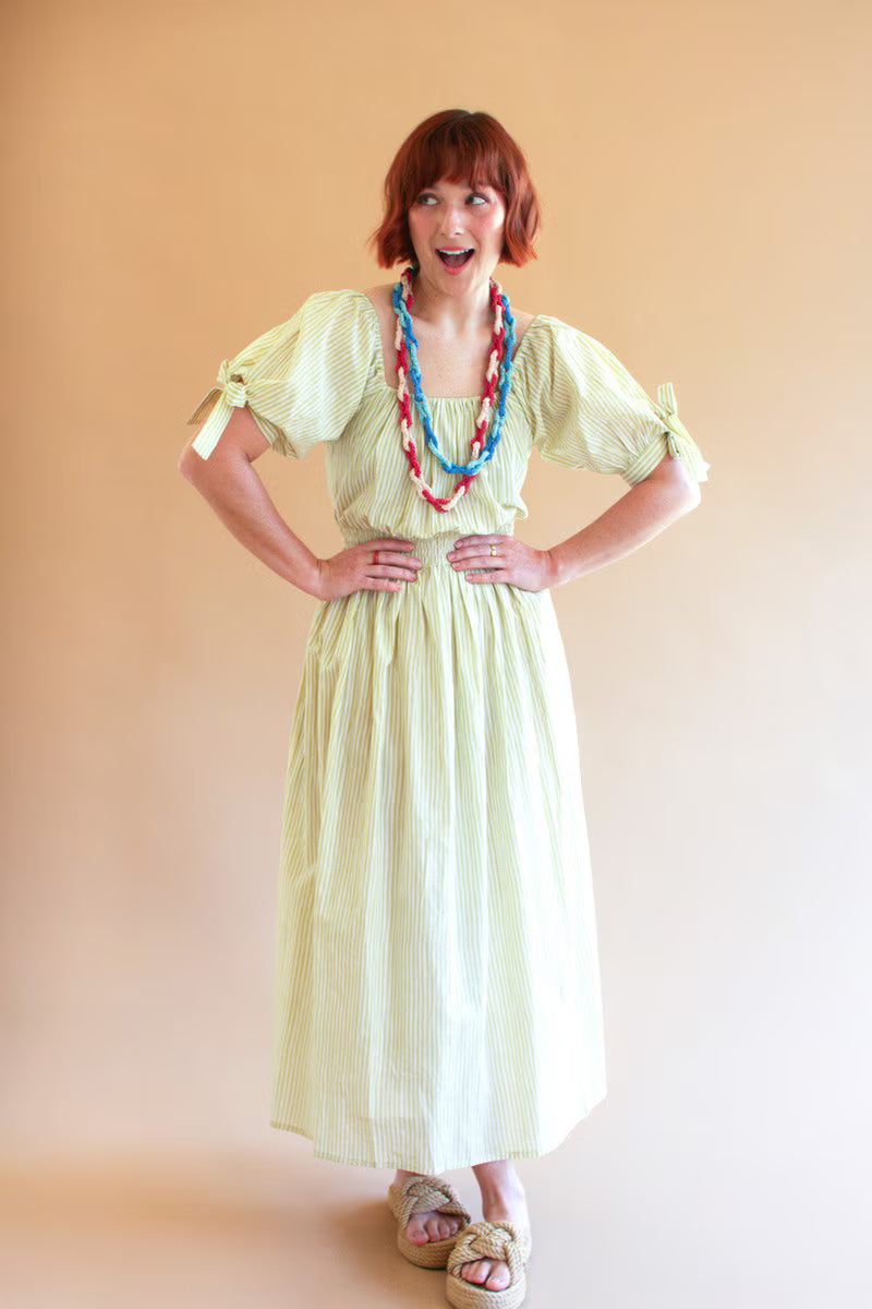 Striped Off-Shoulder Smocked Waist Dress