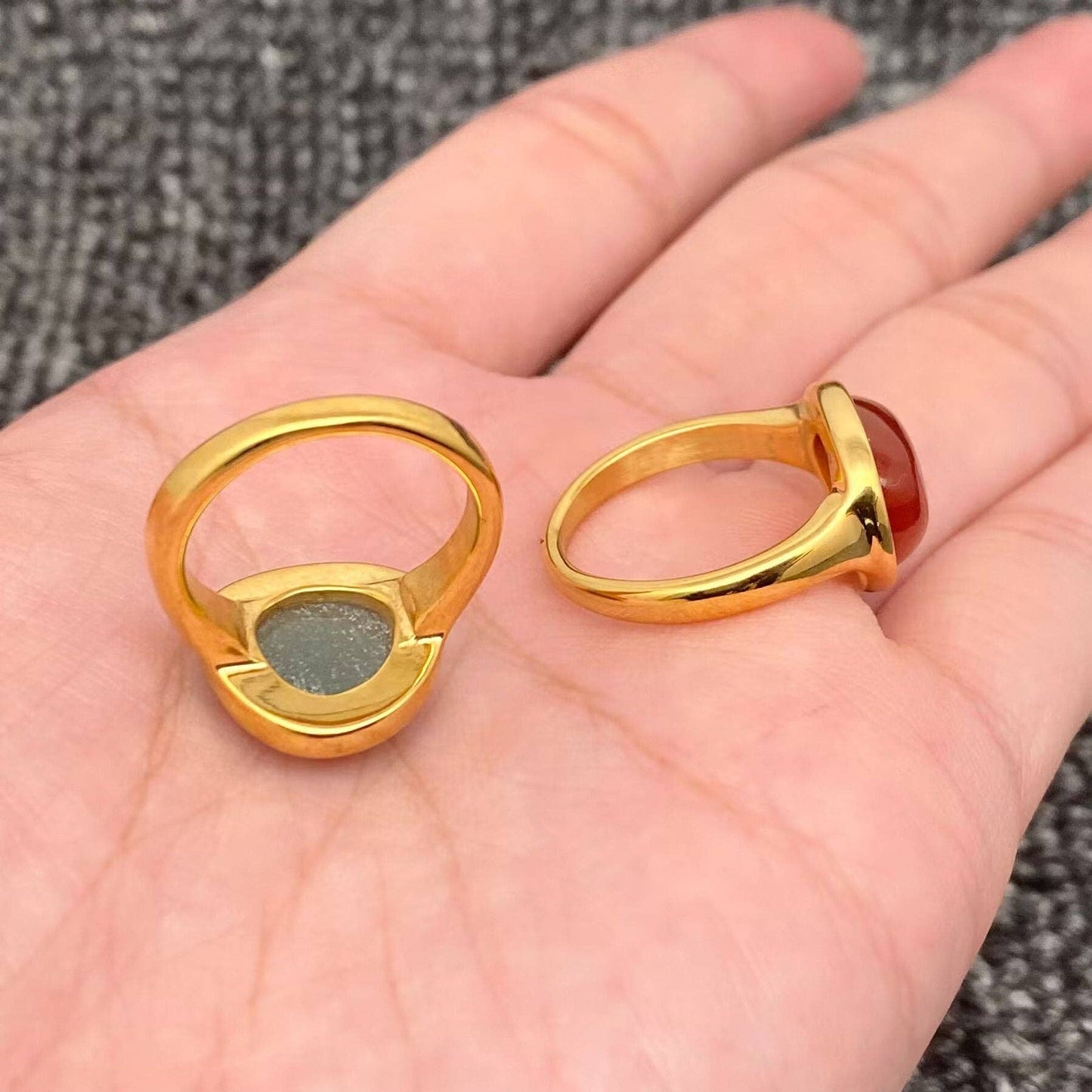 Inlaid Stone 18K Gold Plated Stainless Steel Ring