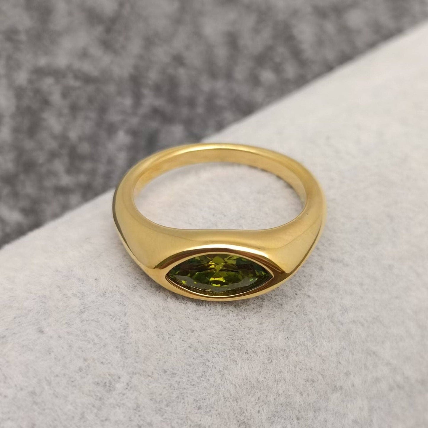 Horse Eye Zircon 18K Gold Plated Stainless Steel Ring