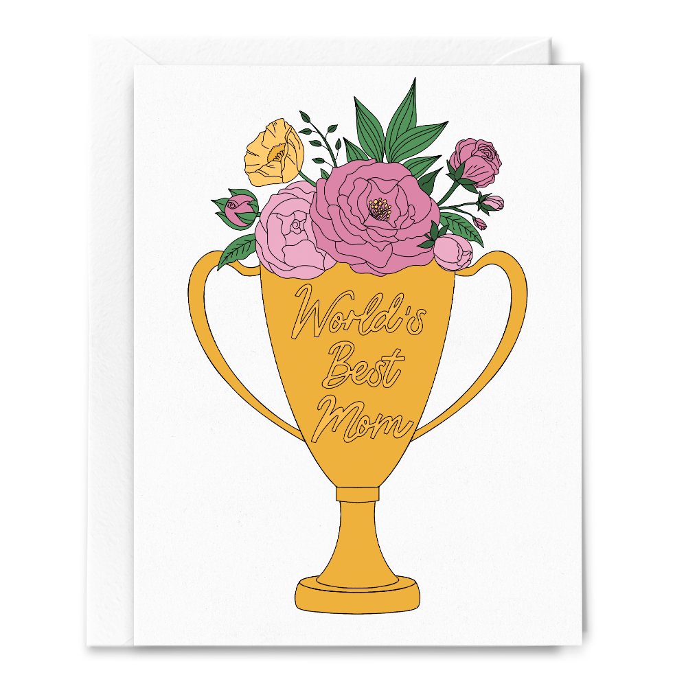 World's Best Mom Flower Trophy Card