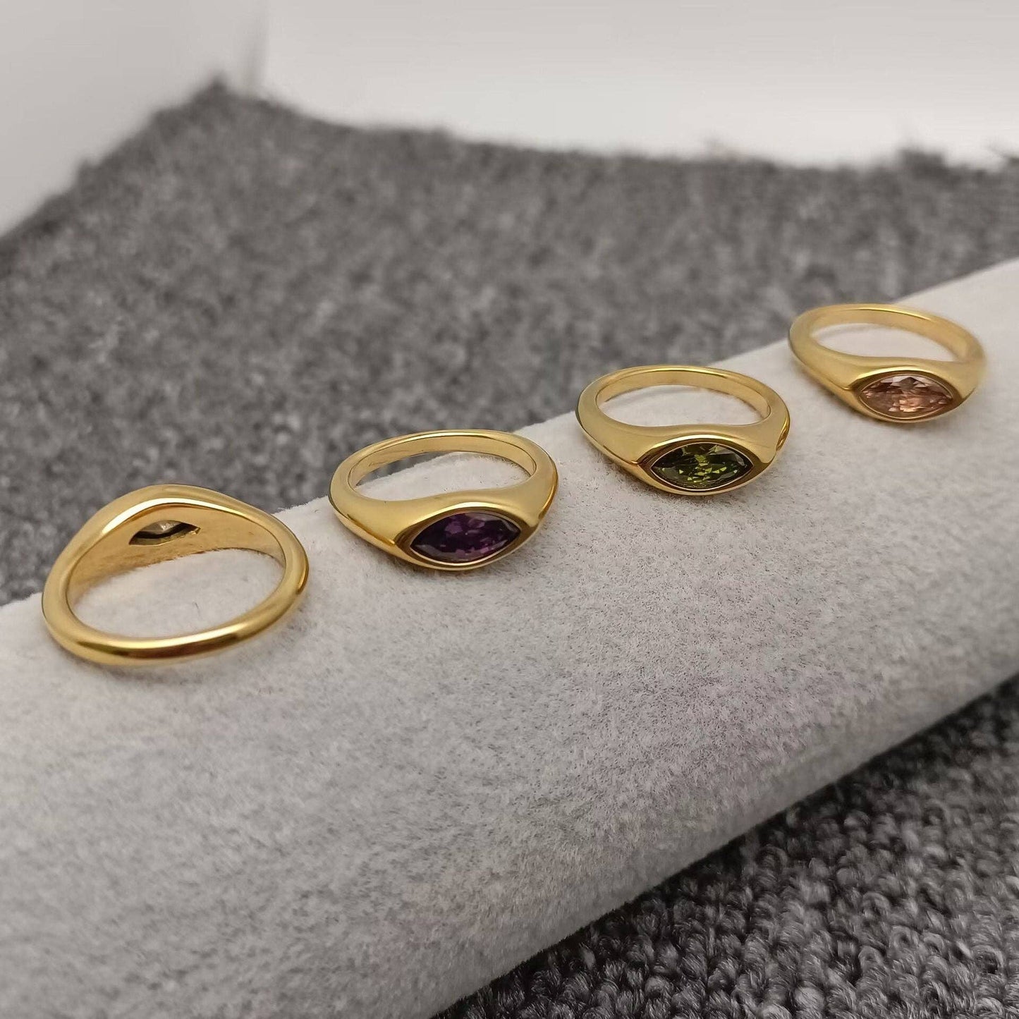 Horse Eye Zircon 18K Gold Plated Stainless Steel Ring