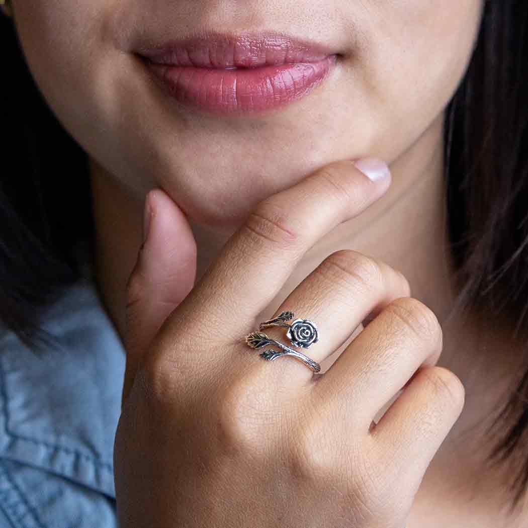 Sterling Silver Rose Adjustable Ring