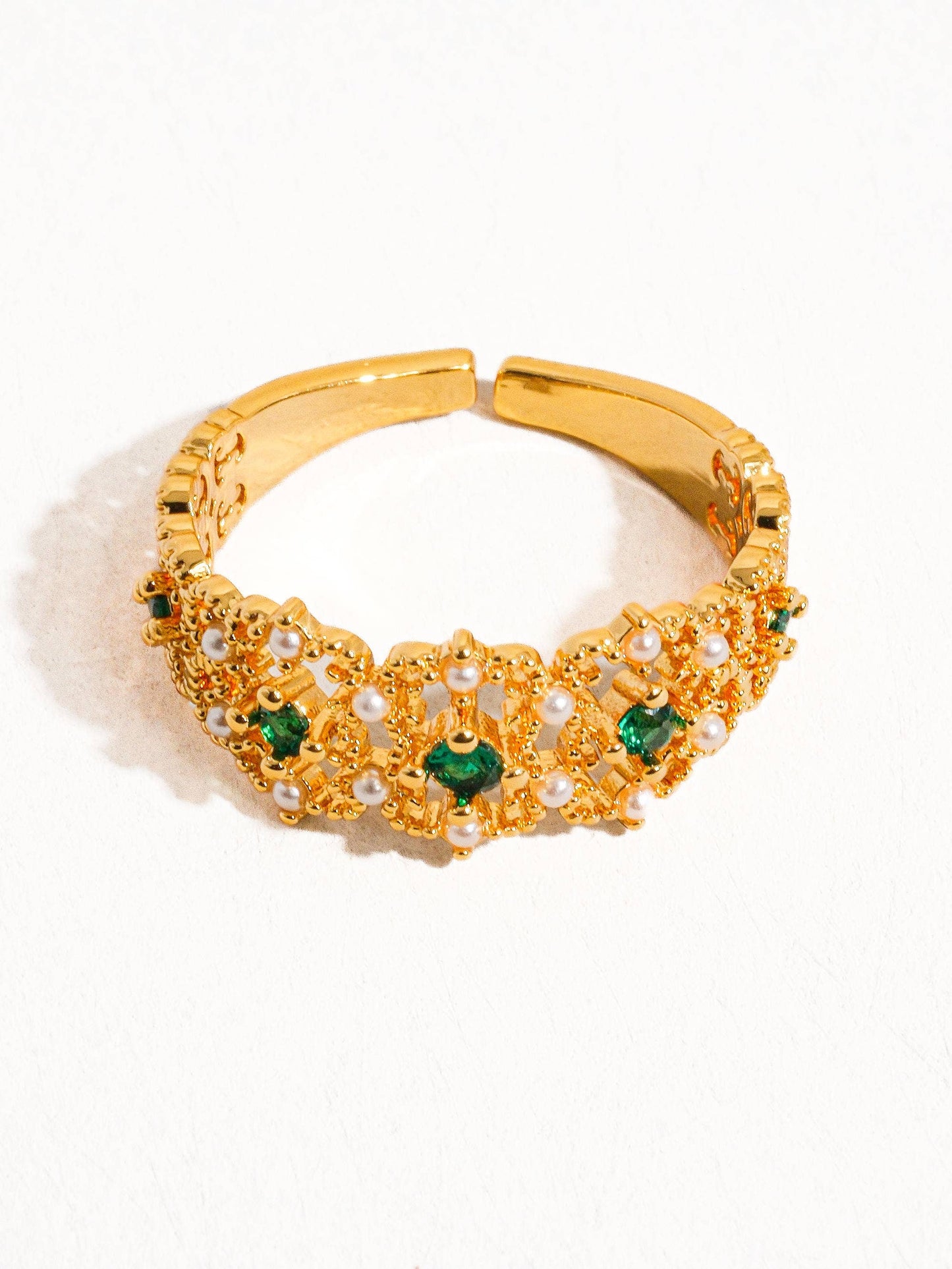 Keira 18K Gold Vintage Gemstone & Pearl Adjustable Ring