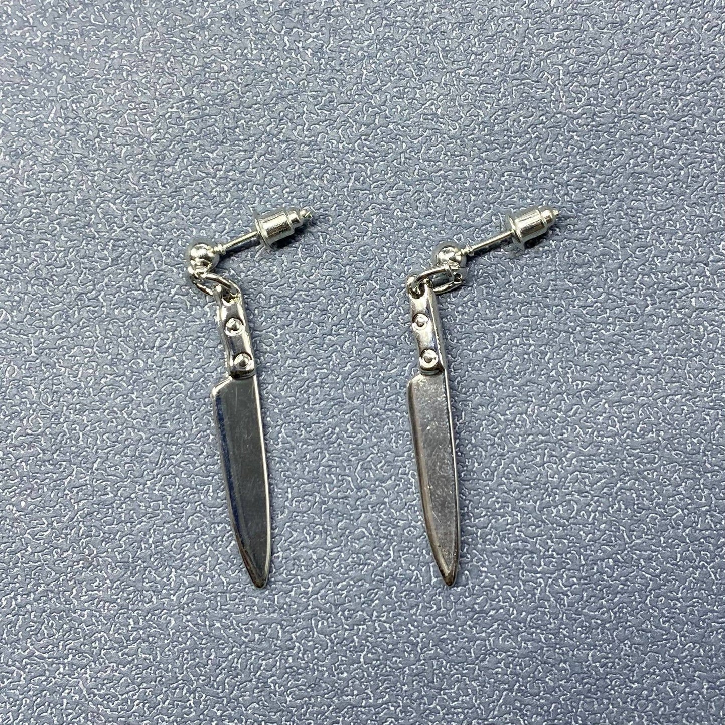 Silver Tone Metal Knife Dangle Earrings