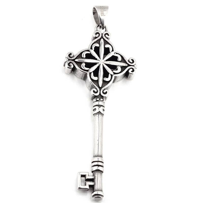 Stainless Steel Large Key Pendant Necklace
