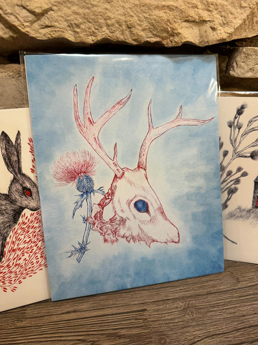 Sarah Mehalick print - Deer Skull with Thistle