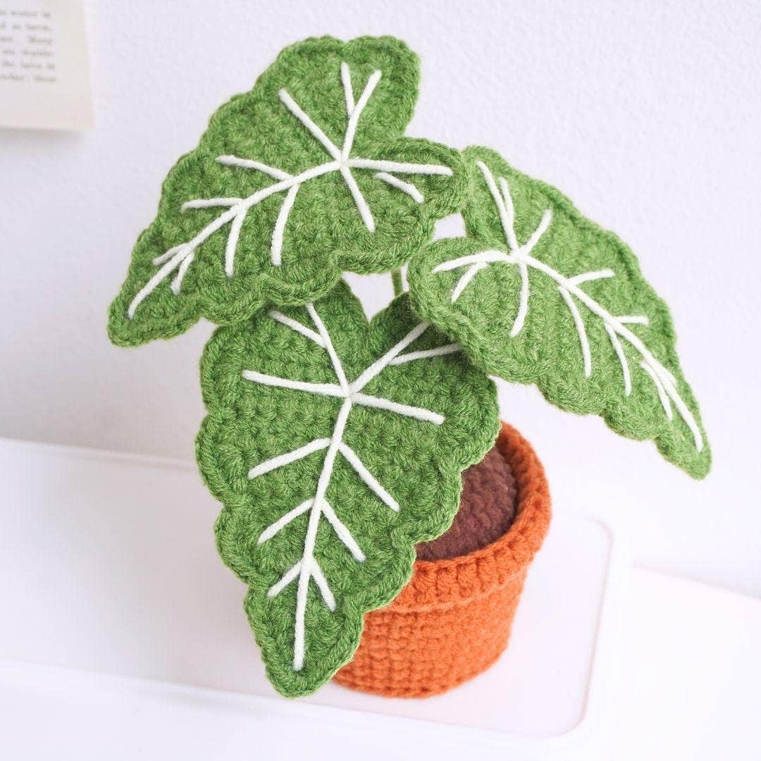 Alocasia Frydek Pot Crochet, Handmade Amigurumi Plant