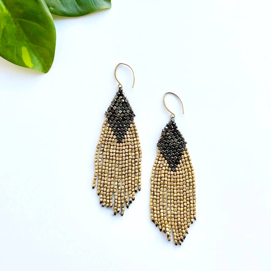 Brass Beaded Diamond Fringe Earring