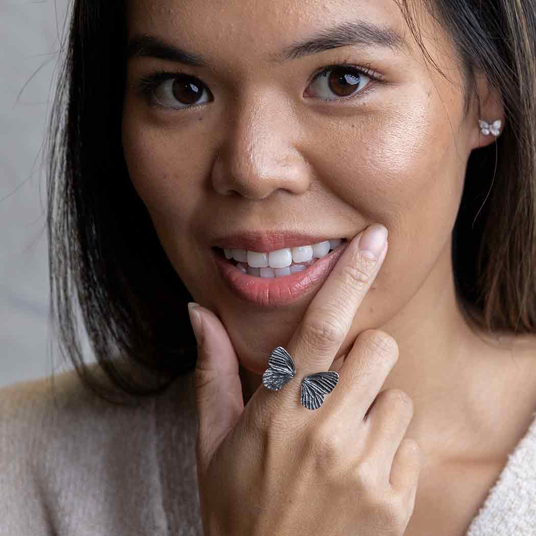 Bronze Adjustable Dimensional Butterfly Wings Ring