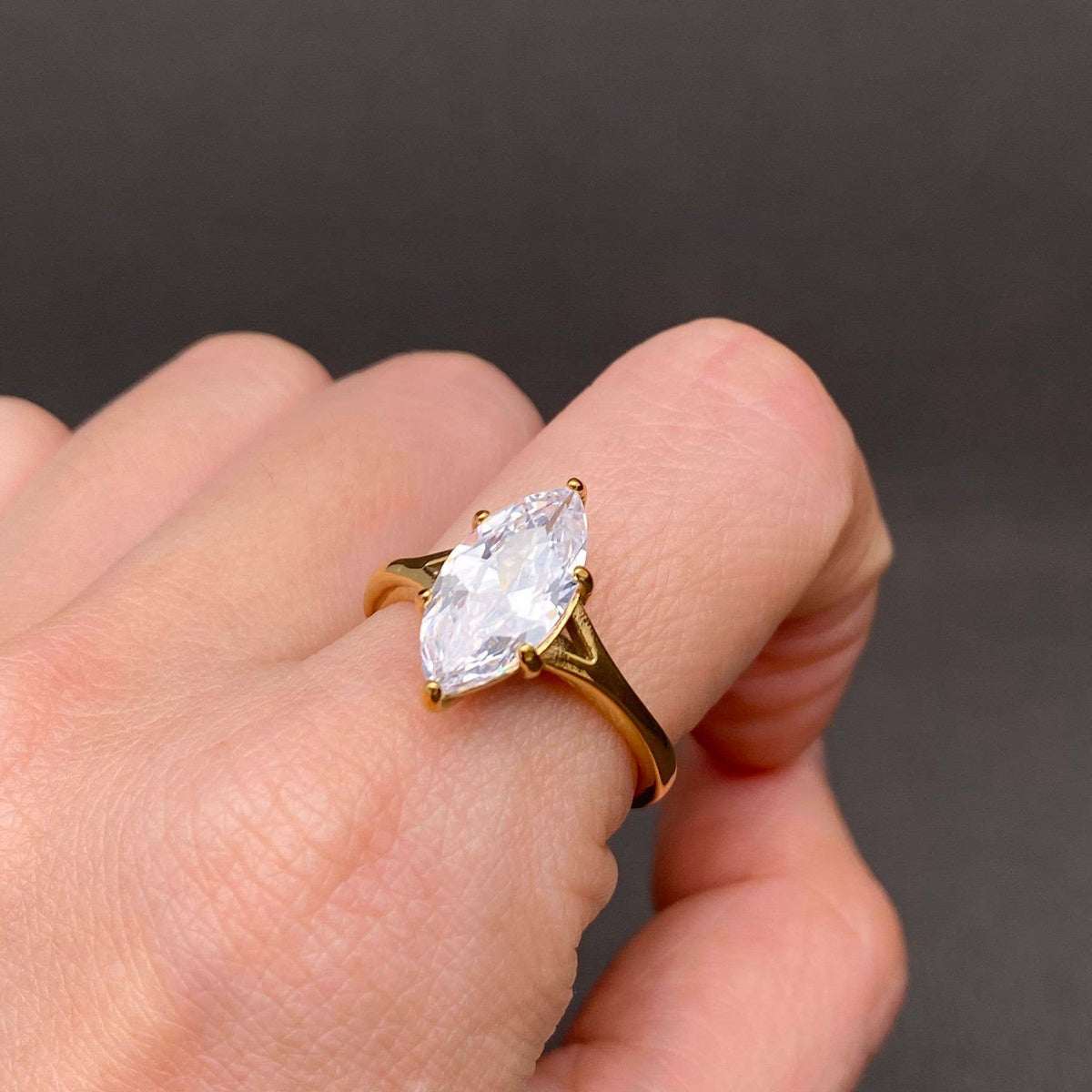 Marquise Zircon Ring | 18K Gold Plated Stainless Steel