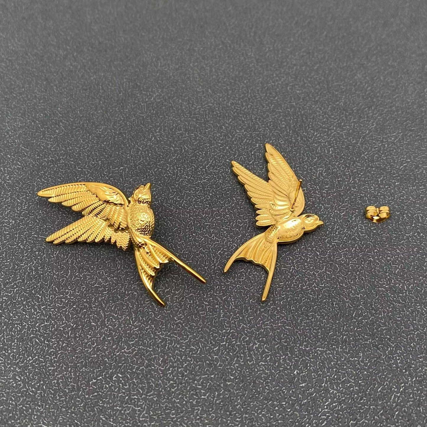 18K Gold Plated Stainless Steel Bird Stud Earrings