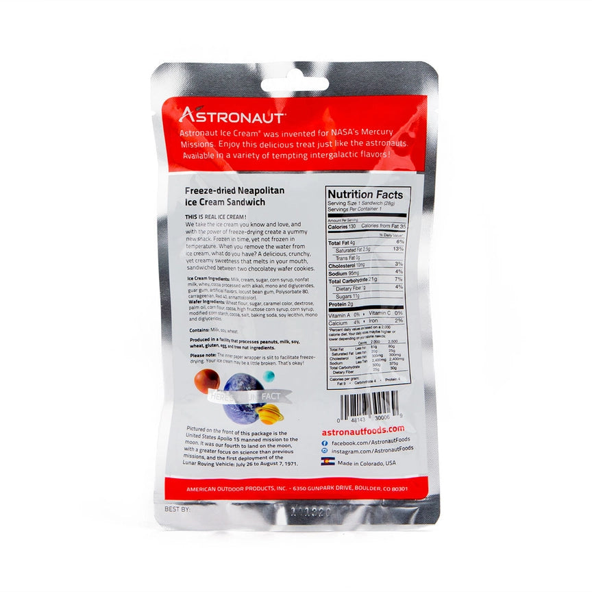 Astronaut Neopolitan Ice Cream Sandwich, Freeze Dried