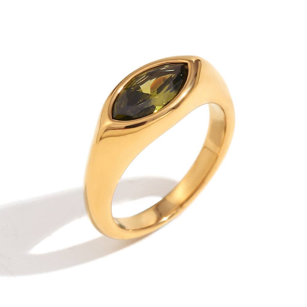 Horse Eye Zircon 18K Gold Plated Stainless Steel Ring