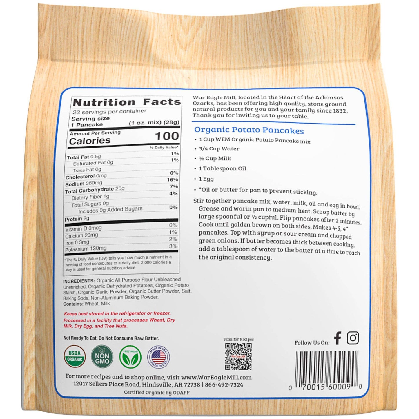 Potato Pancake Mix, Organic 22 oz. Bag