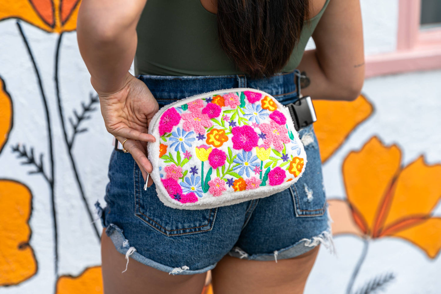 Adjustable Belt Bag - Rainbow Checkered - White