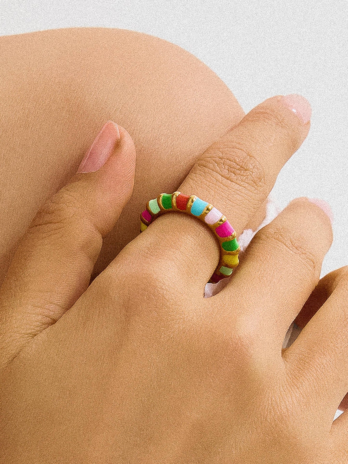 Sardinia 18K Gold Non-Tarnish Colorful Thin Band Ring