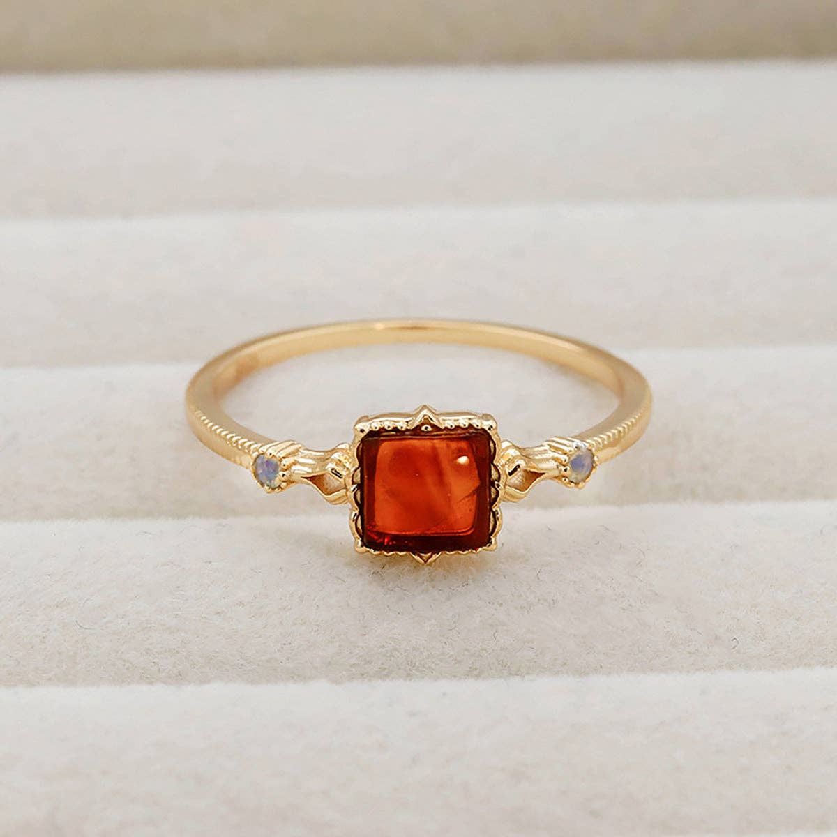 Vintage Gold Square Amber Statement Ring in Solid Copper