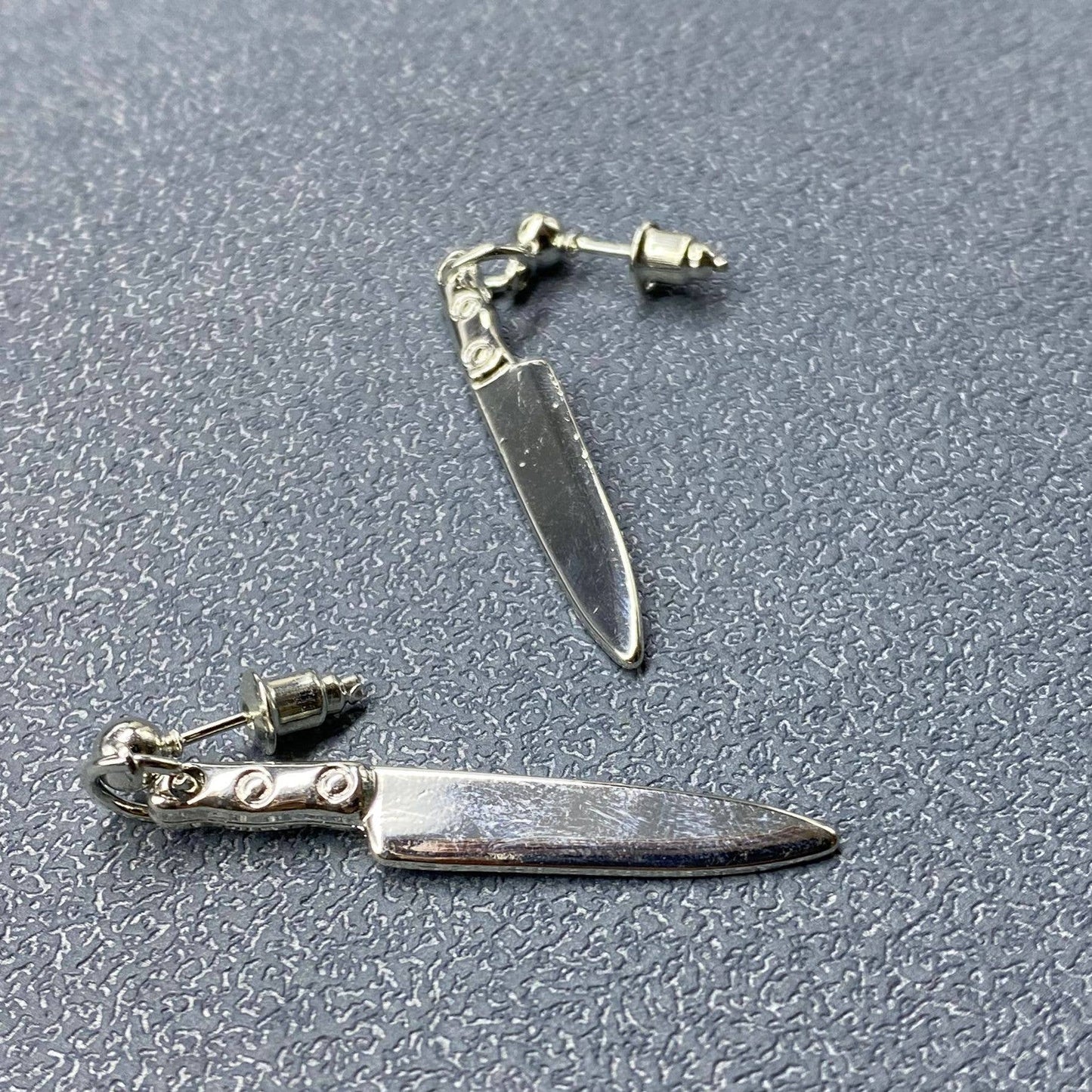 Silver Tone Metal Knife Dangle Earrings