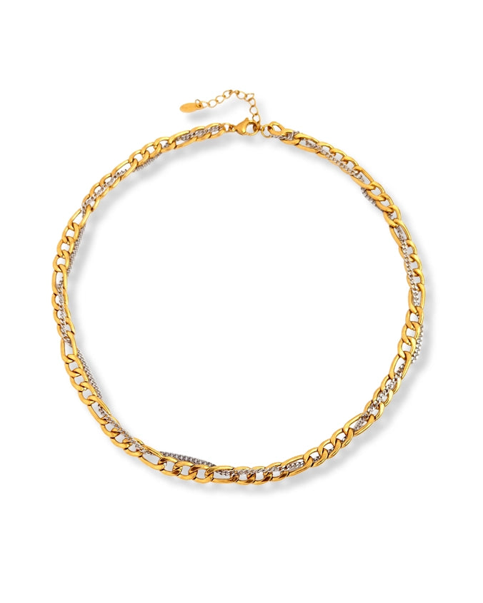 Cuban Double Link Mixed Metal Necklace - Waterproof