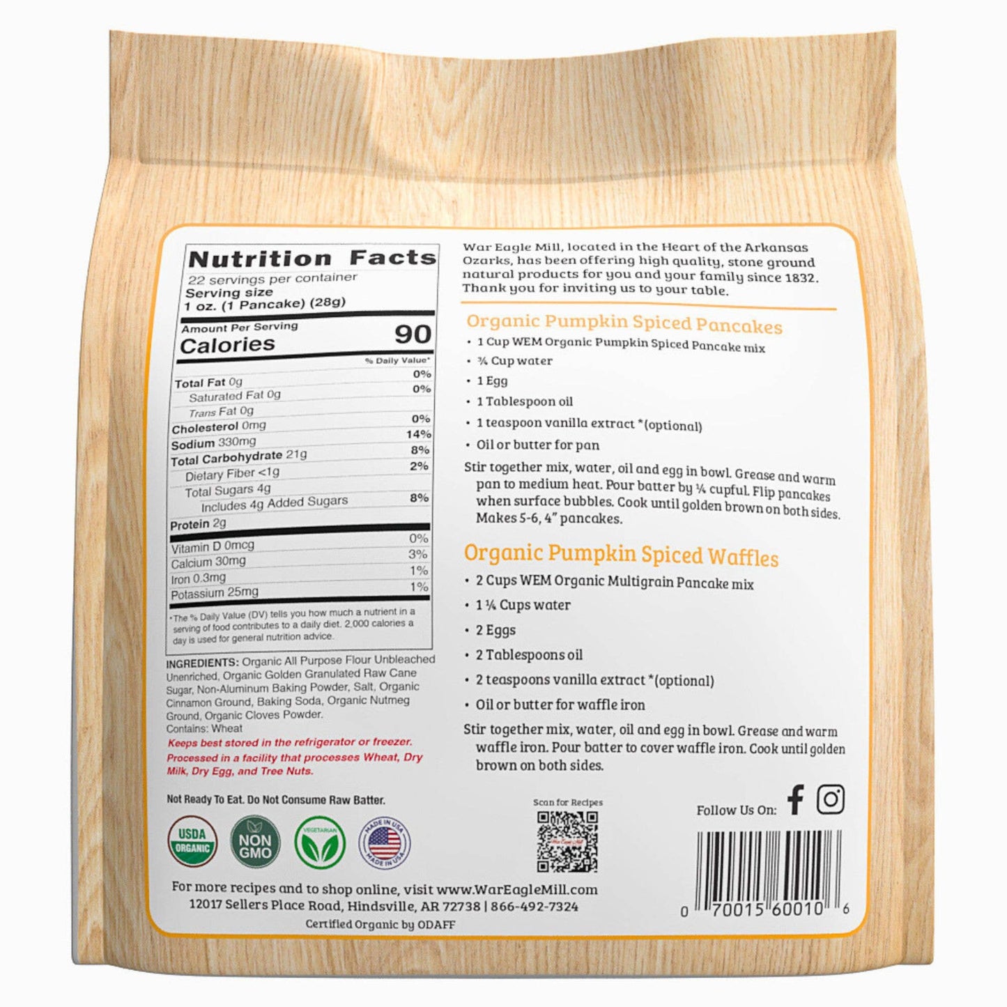 Pumpkin Spiced Pancake & Waffle Mix, Organic 22 oz. Bag