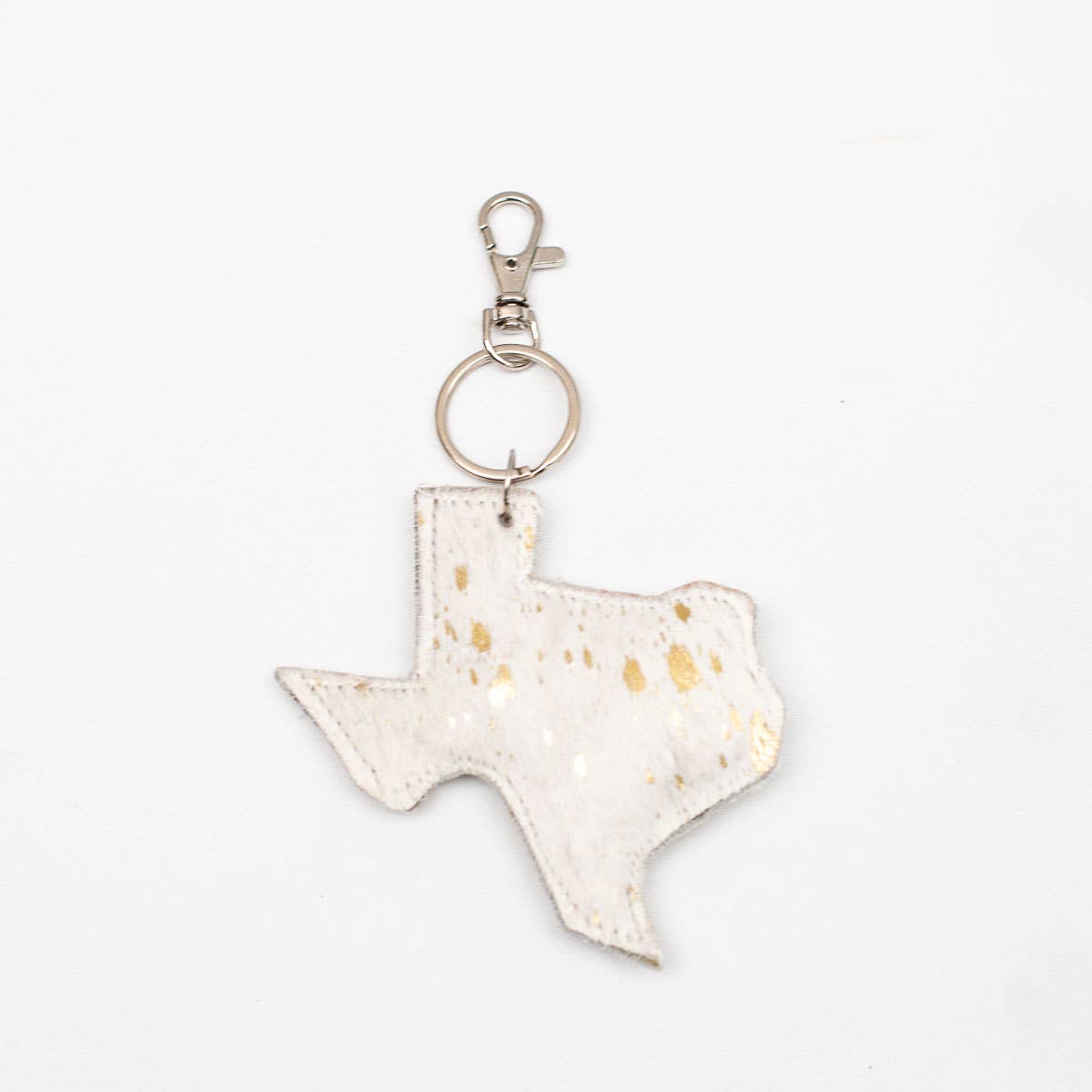 Texas Speckled Metallic Hide Keychain Clip White/Gold 4x4