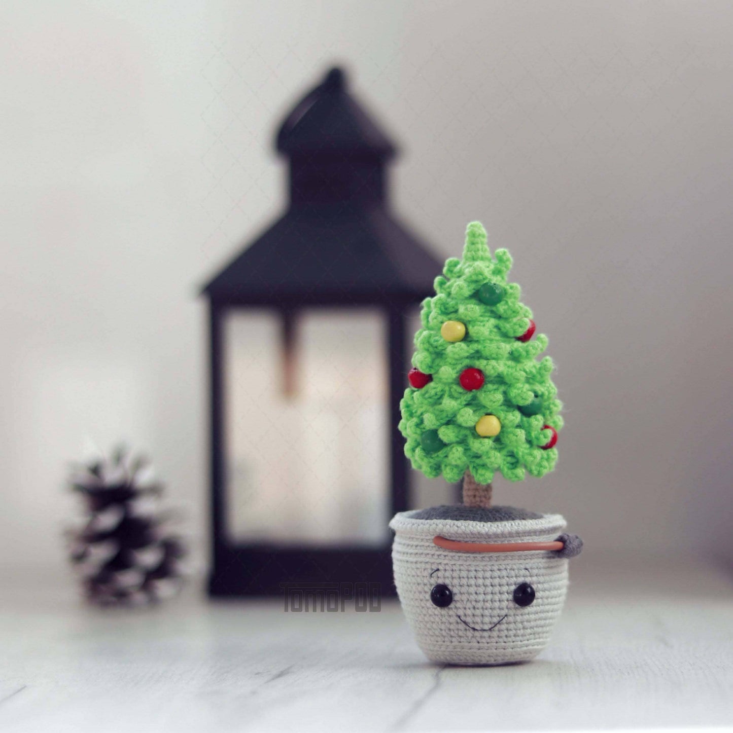 Crochet Christmas Tree in a pot, Holiday Home Table Decor