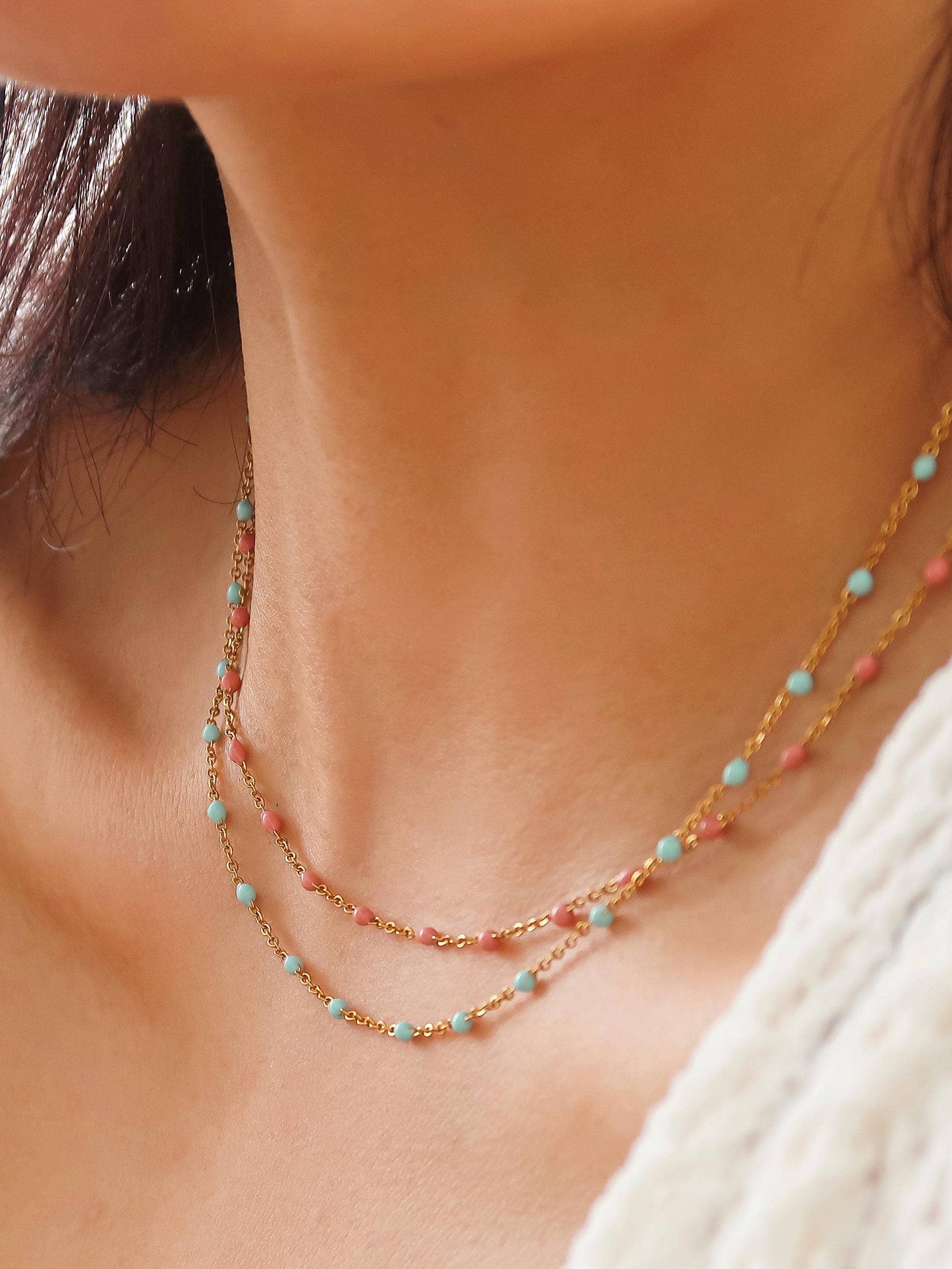 Soleil 18K Gold Non-Tarnish Beaded Petite Chain Necklace
