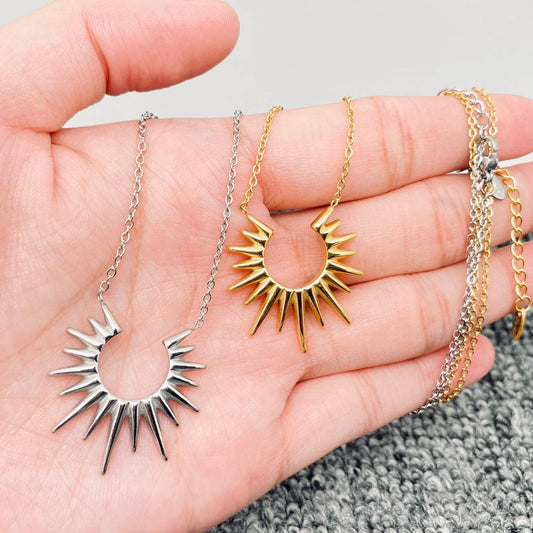 Sunburst Charm 18K Gold Plated Stainless Steel Necklace