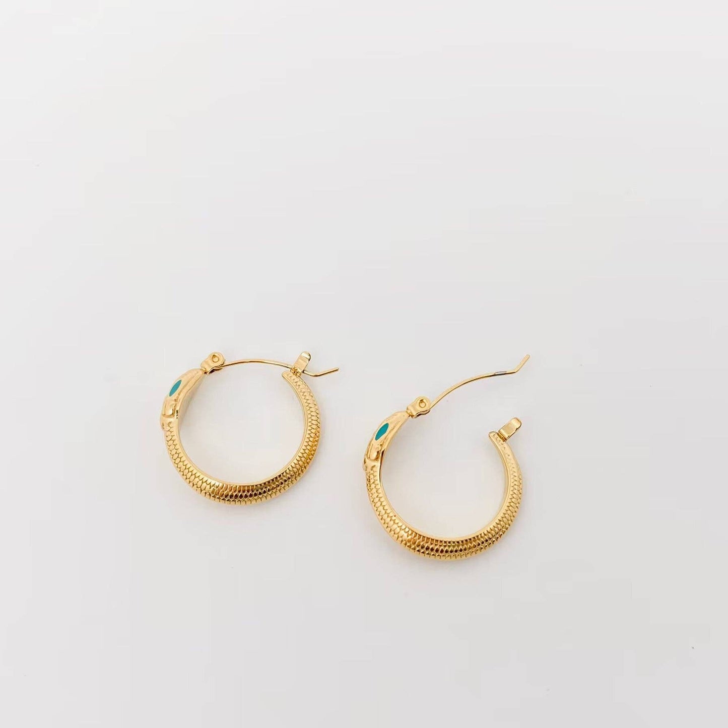 Enamel Green Eyes Snake 18K Gold Plated Hoop Earrings