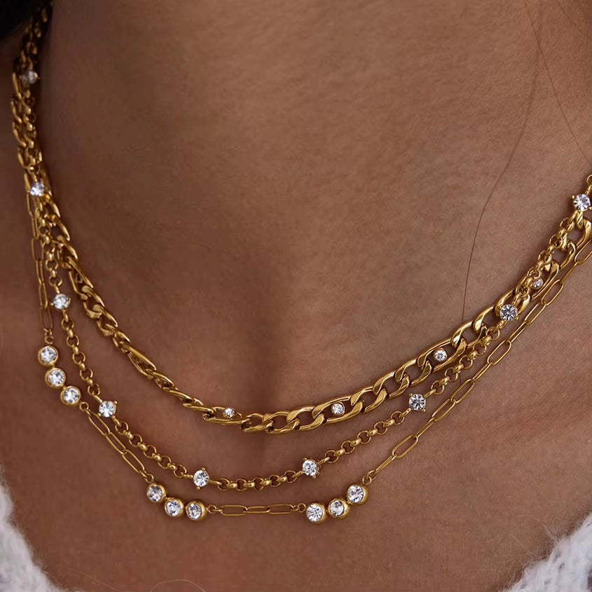CZ Gold Layered - Dainty CZ Necklace - Water Resistant