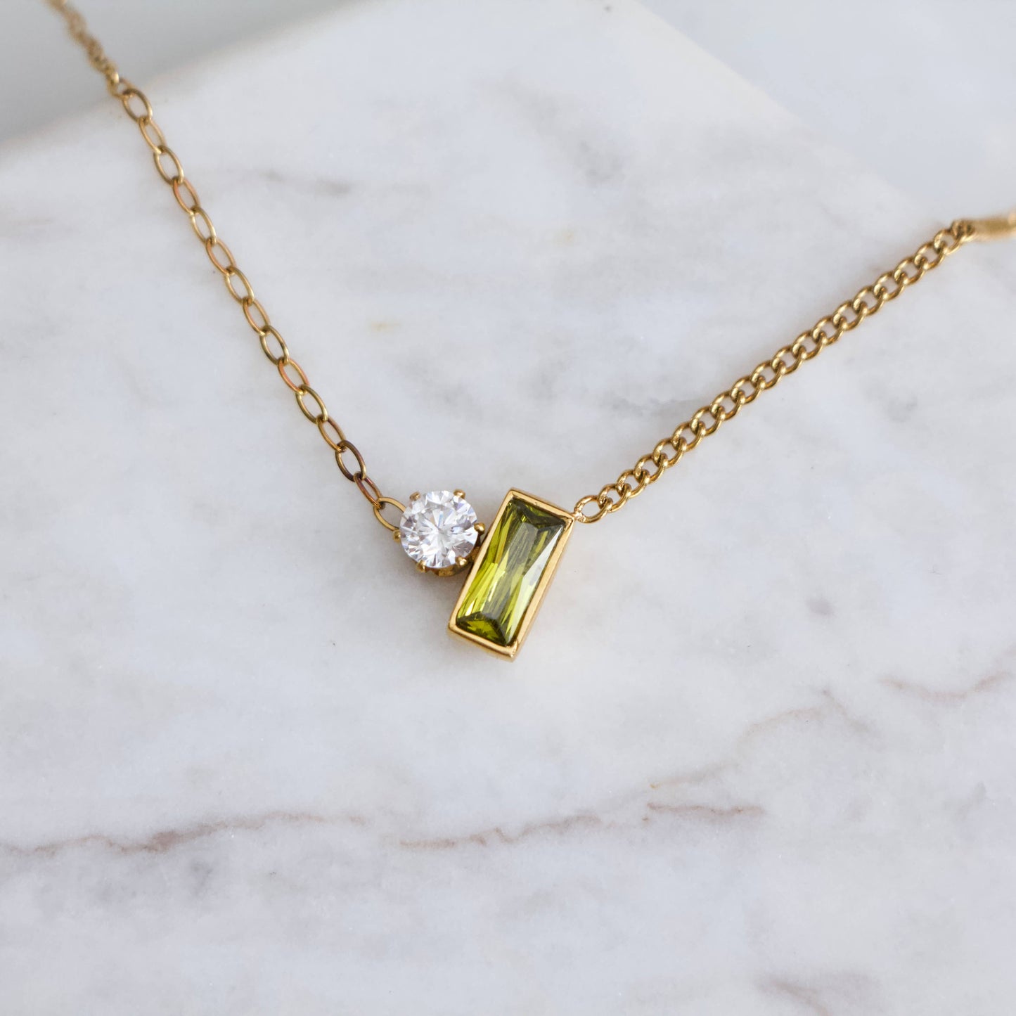 Olive Zircon geometric Necklace - Waterproof