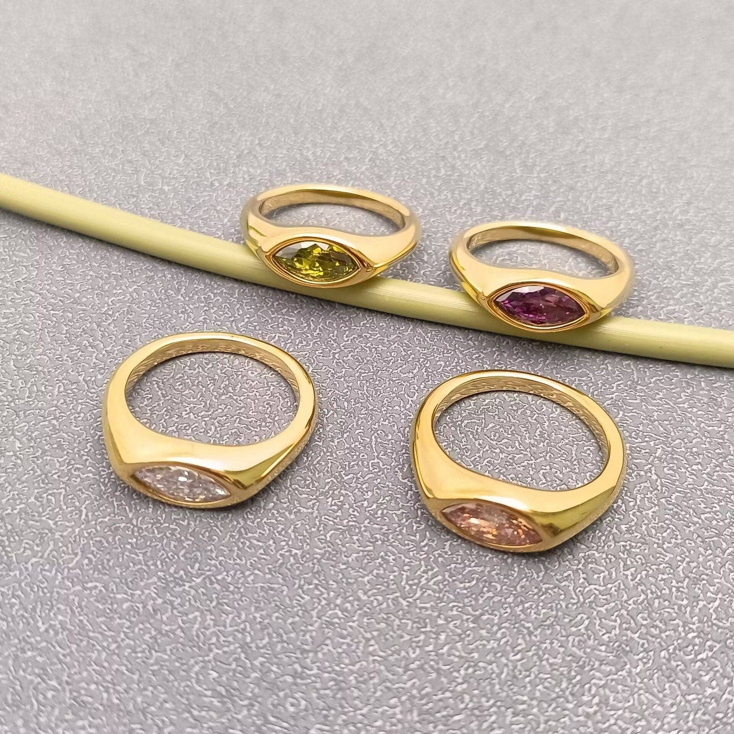 Horse Eye Zircon 18K Gold Plated Stainless Steel Ring