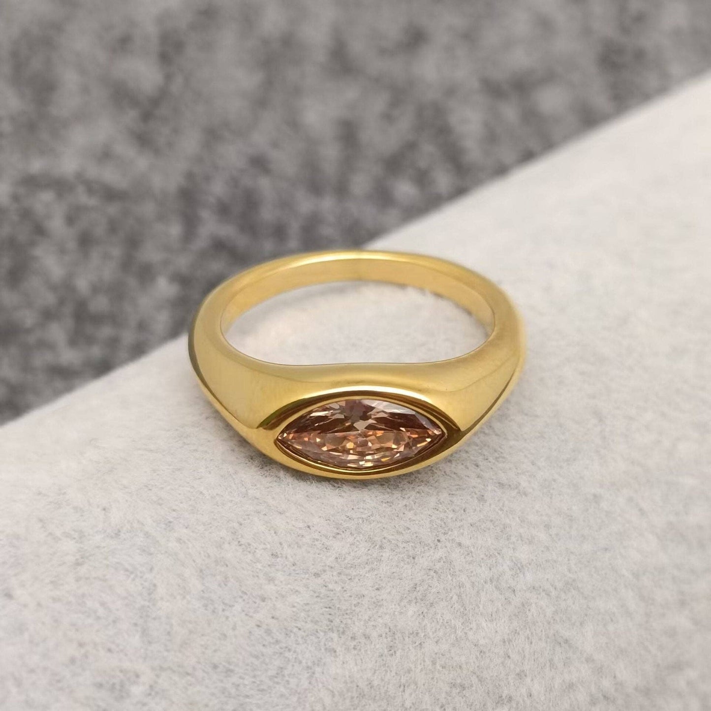 Horse Eye Zircon 18K Gold Plated Stainless Steel Ring