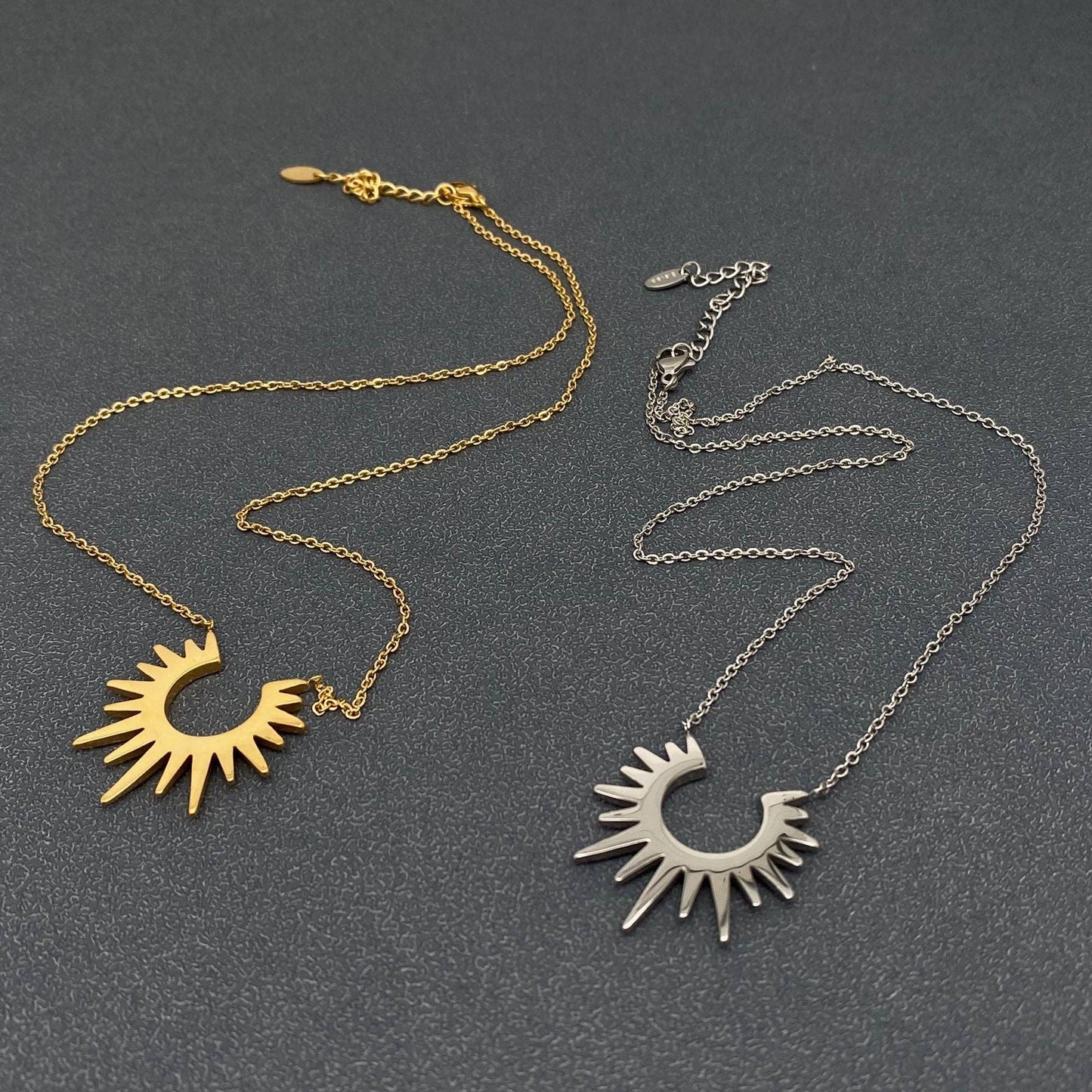Sunburst Charm 18K Gold Plated Stainless Steel Necklace