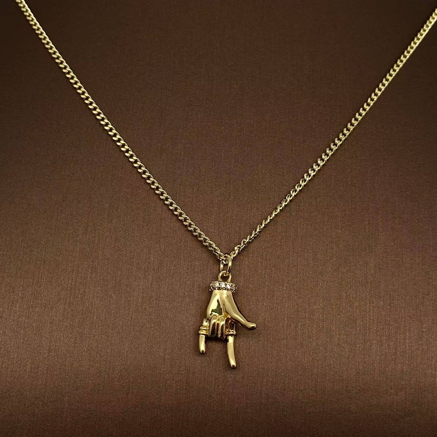 Hand Gesture Charm 18K Gold-plated Necklace