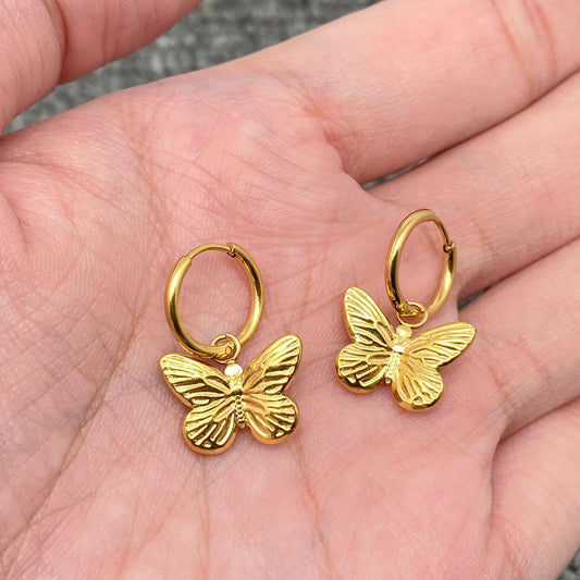 18K Gold Plated Stainless Steel Butterfly Huggie