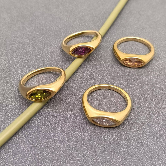 Horse Eye Zircon 18K Gold Plated Stainless Steel Ring