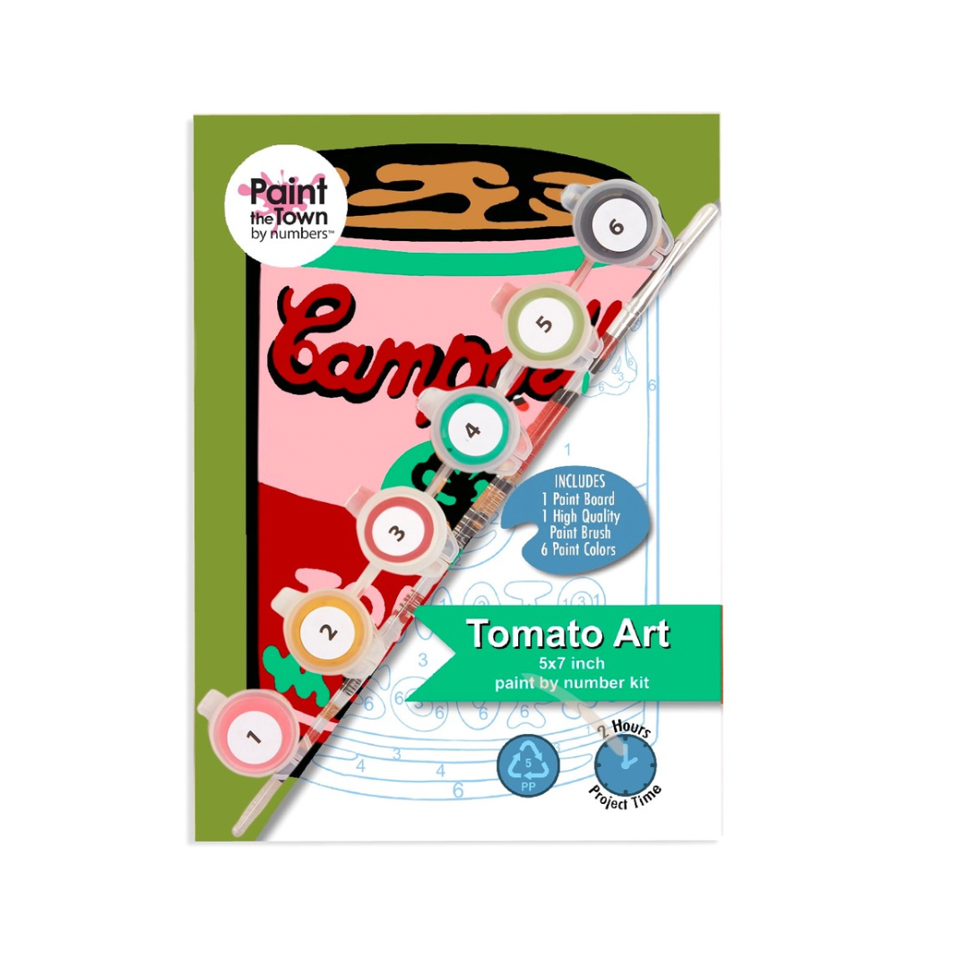 Tomato Soup Can Pink w/Green Paint by Number Kit; 5”x7”