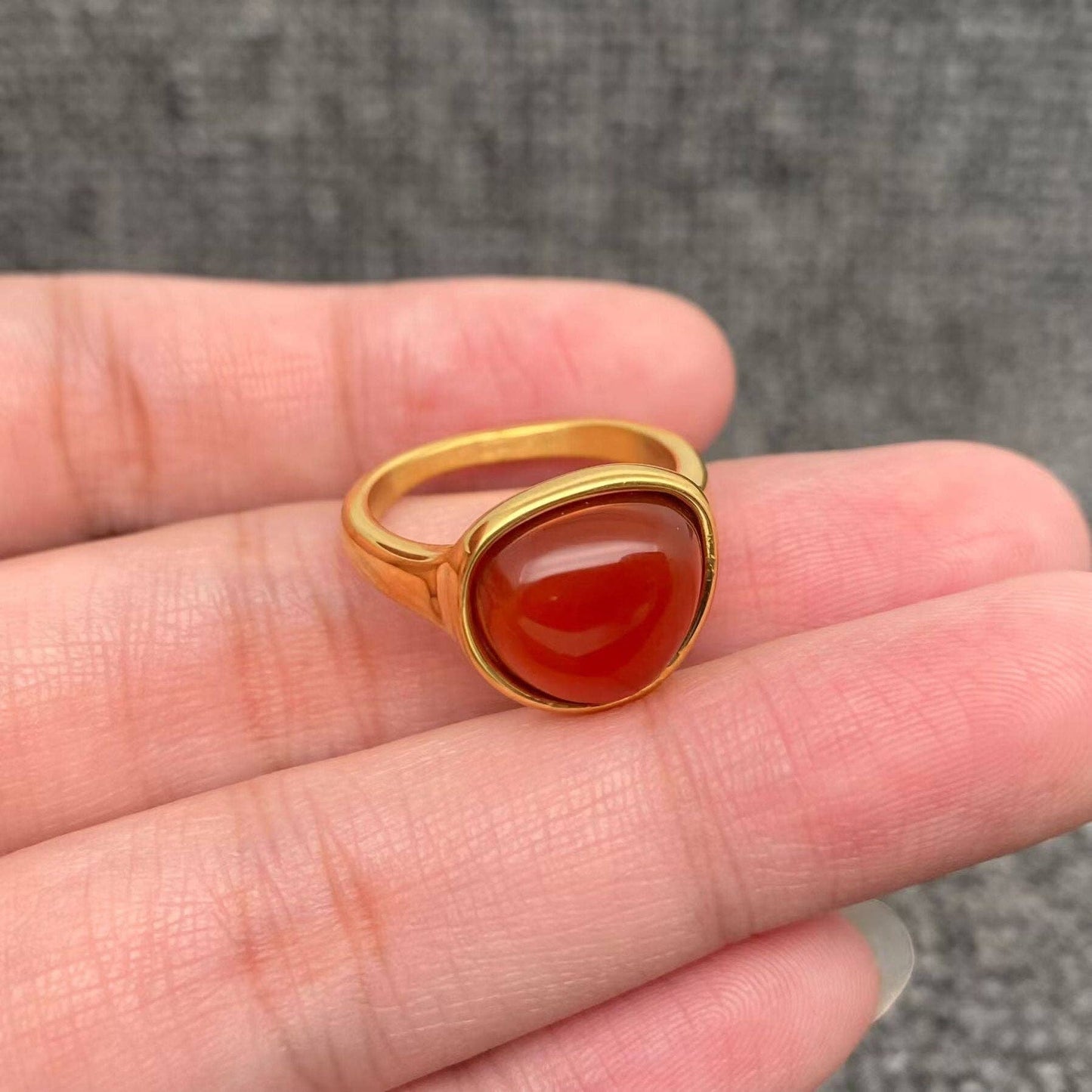 Inlaid Stone 18K Gold Plated Stainless Steel Ring