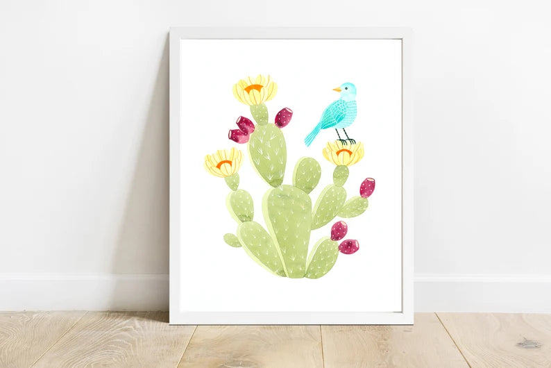 Bird on a Cactus Print