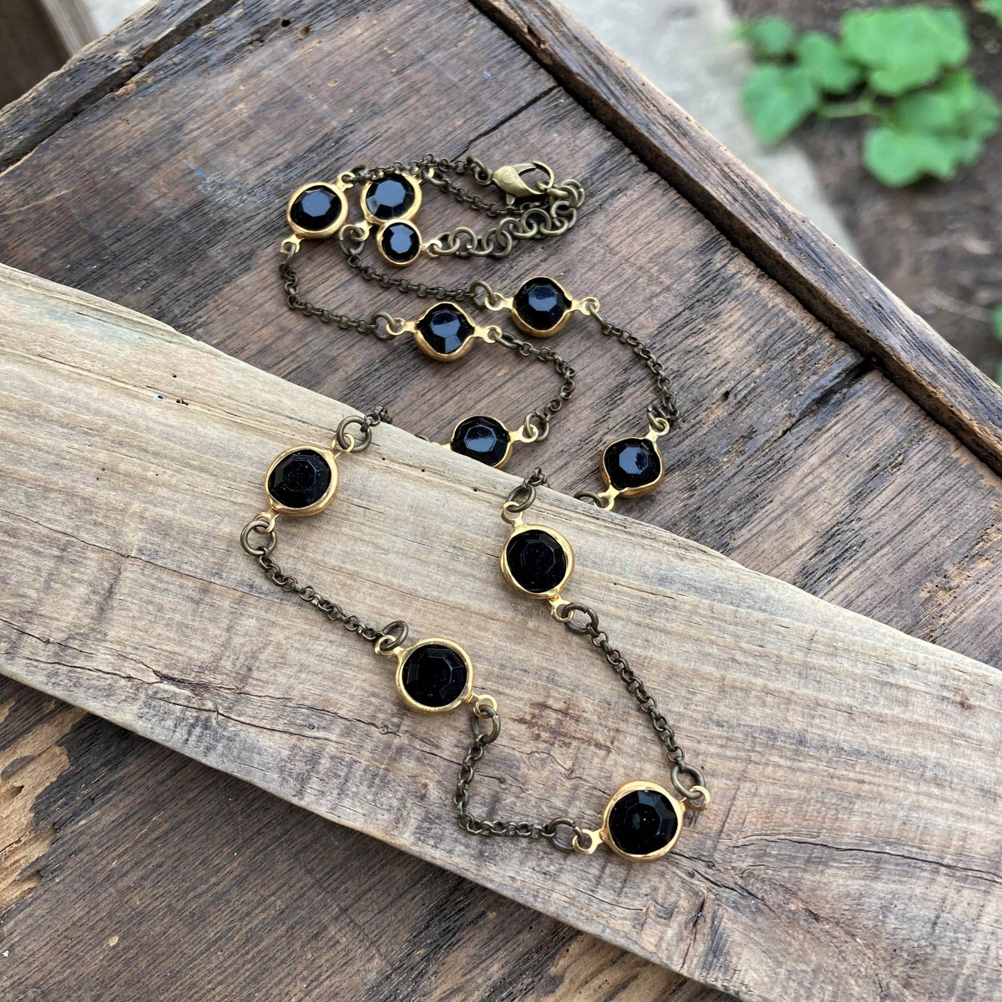 Jet Black Crystal Beaded Layering Necklace