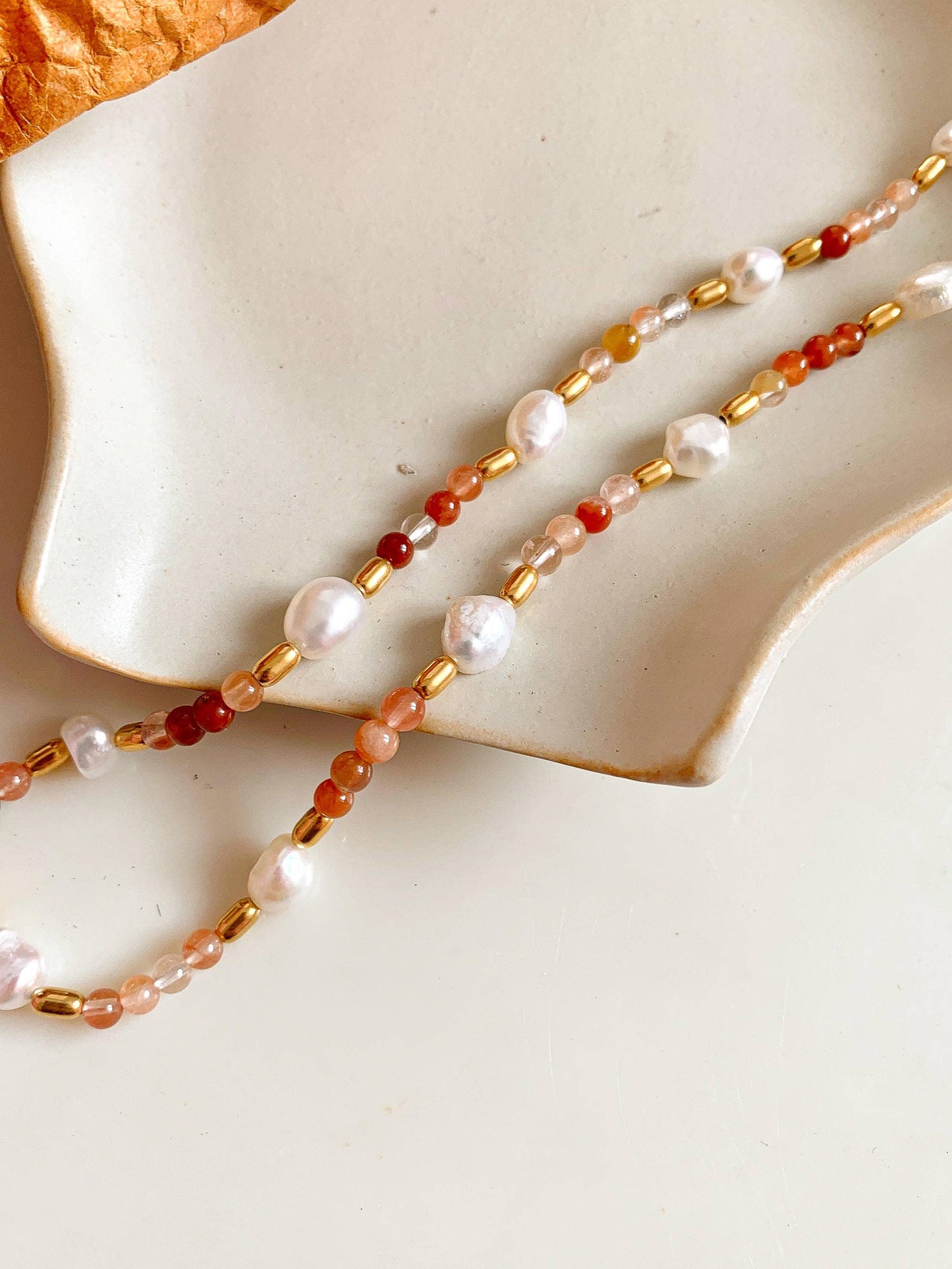 18K Bohemian Handmade Rose Pearl and Bead Necklace